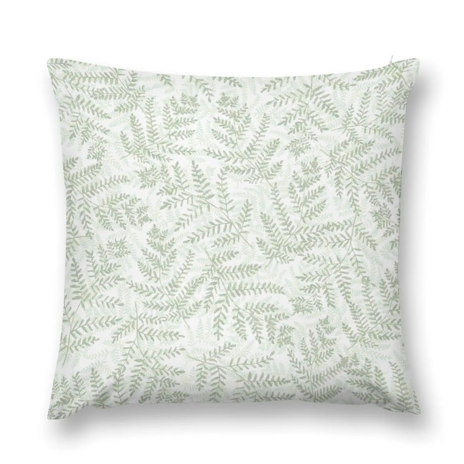 Fern Grotto Handpainted Fern Pattern in Layers of Olive and Pistachio Green Throw Pillow Custom Cushion pillow