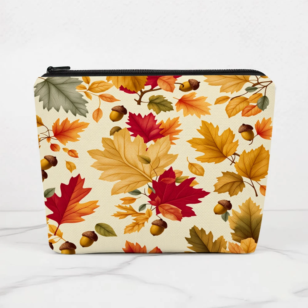 Autumn Leaves Acorns Pattern Print Makeup Bags for Girls Cosmetic Pouch Toiletry Bag Pencil Case Travel Storage