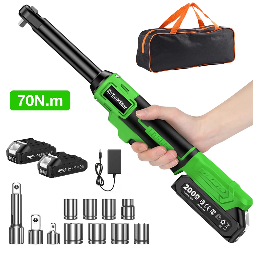 TaskStar 21V Akku-Schraubenschlüssel, 6 Zoll verlängerter elektrischer Ratschenschlüssel, 3/8-Zoll-Antrieb, mechanische Demontagewerkzeuge für die Autowartung, 2 x 2,0 Ah Akkus