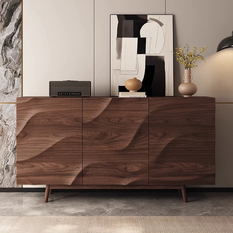 Quanyou Muebles para el hogar Gabinete lateral de comedor de madera maciza, gabinete divisorio de nogal medieval, almacenamiento de sala de estar de villa retro