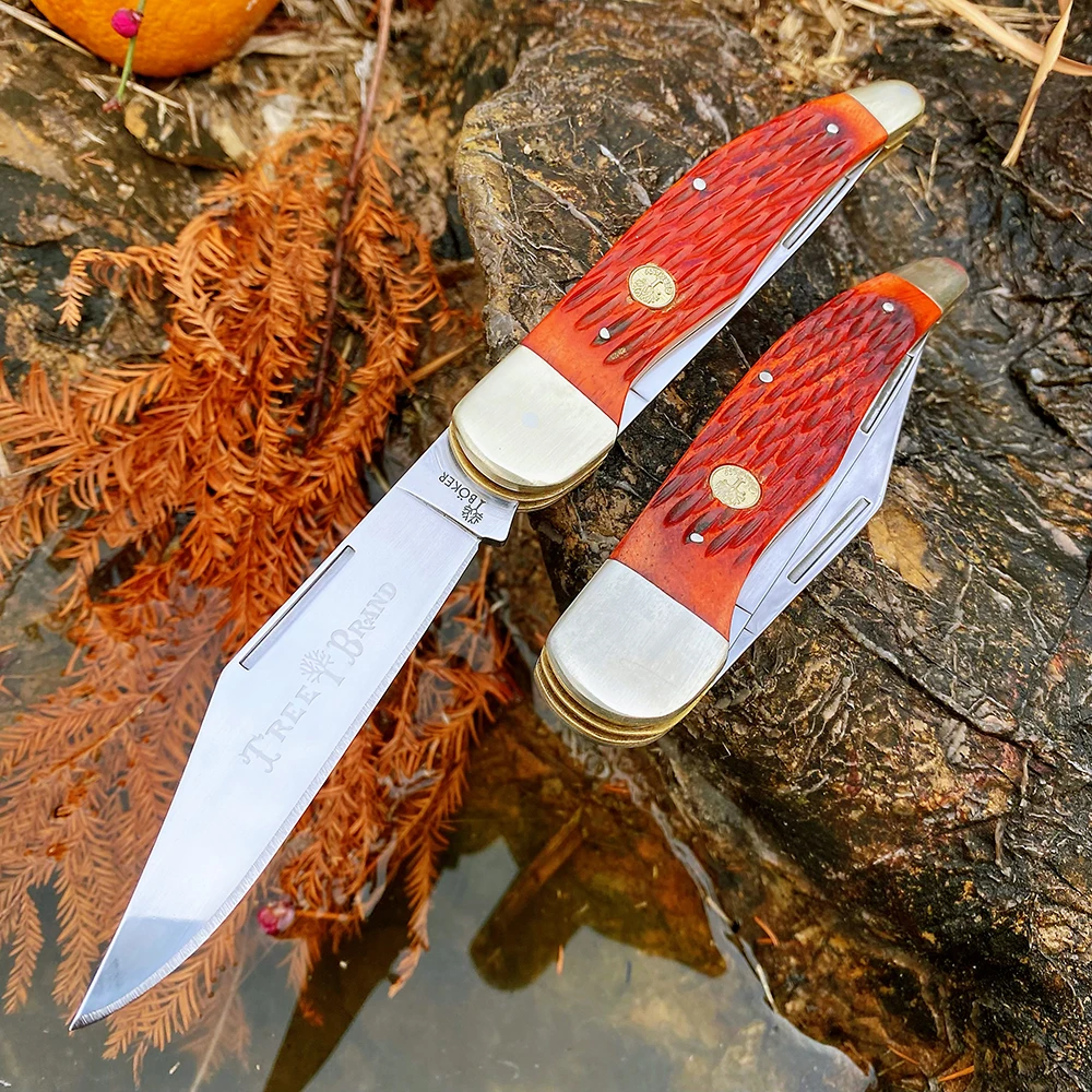 Watchman 빅 사이즈 트래퍼 나이프 포켓 더블 블레이드 슬립 조인트 접이식 나이프 클래식 본 그립 미러 마감