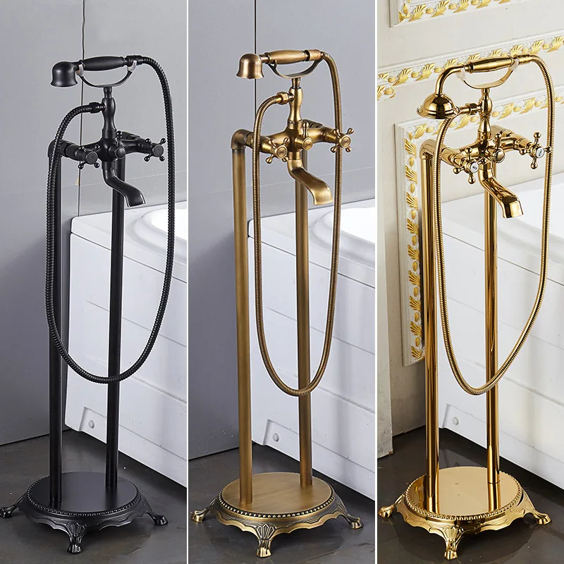 Bathtub faucet floor-to-ceiling golden shower shower vertical concubine cylinder-side wooden barrel faucet electroplated