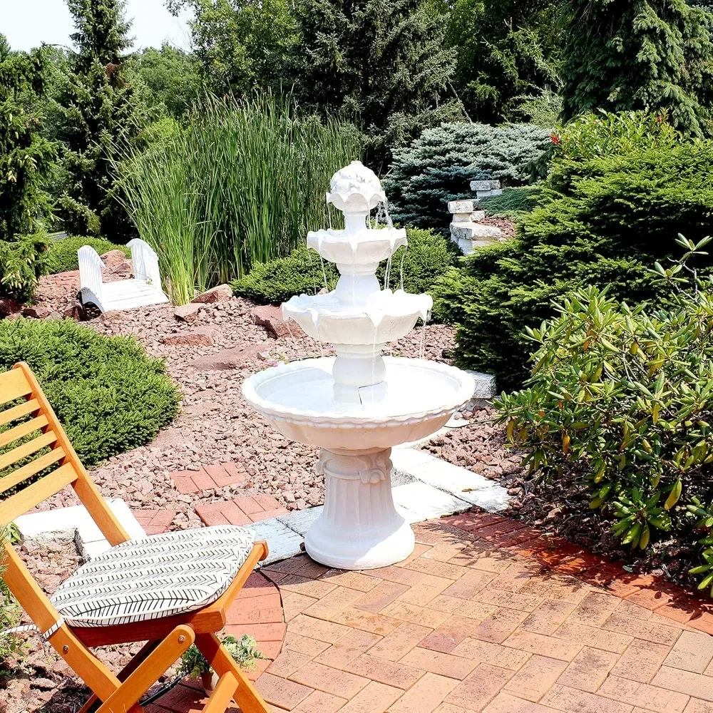 

52 inch high 3-story outdoor fountain, large waterfall in garden or backyard with fruit roof, outdoor fountain