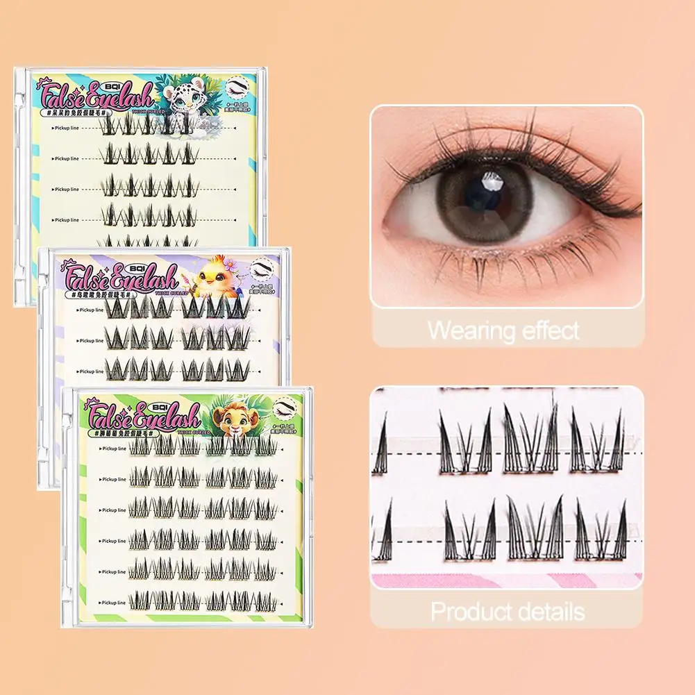 New No Need Glue No Eyelash Removal False Eyelashes Eyes Lashes False Thick Eyelash DIY Curling Extension Segmented Enlarge S6Z6