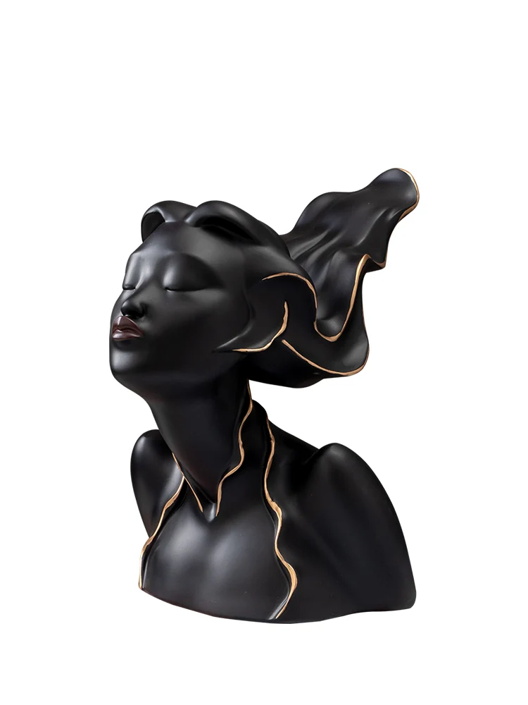 Creative Gold Plated Black Cute Girl Sculpture Resin Model Crafts Abstract Figure Statue Living Room Bookcase Decor Furnishings