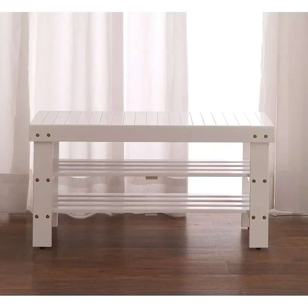 Pina Quality Solid Wood Shoe Bench White Finish Solid Wood Shoe Bench in White Finish Easy To Assemble Strong Construction