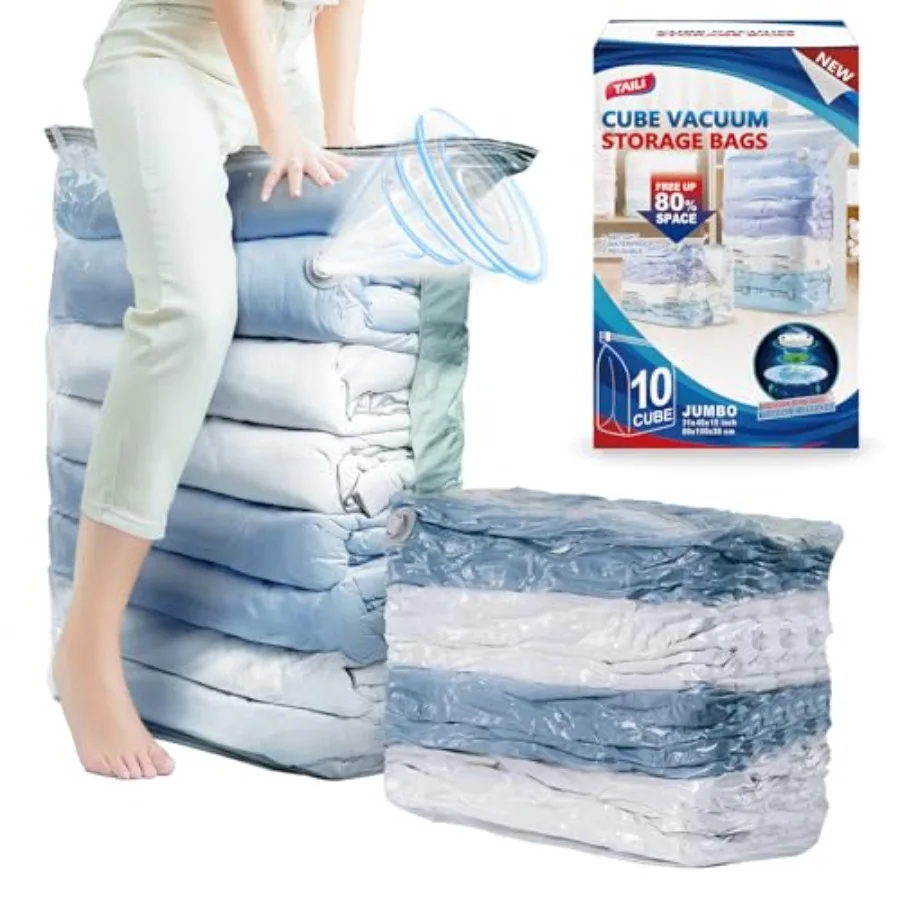 

Вакуумные пакеты для хранения, кубические, экономящие место, 31x0x15 дюймов, особо большие, для одеял, пледов, постельного белья, одежды