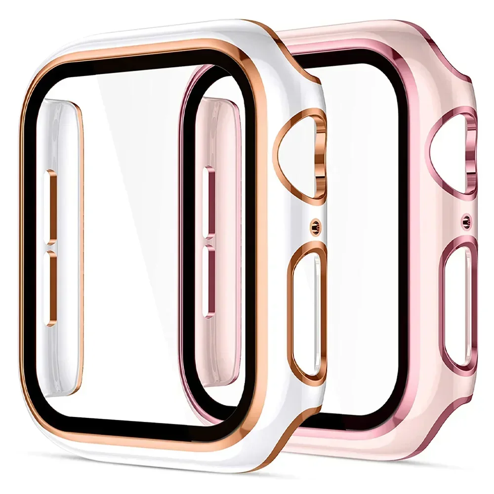 Cover For Apple watch Case 45mm 41mm 44mm 40mm 42mm 38mm PC Tempered Glass Screen Protector iWatch series 9 7 8 5 6 4 3 SE Shell