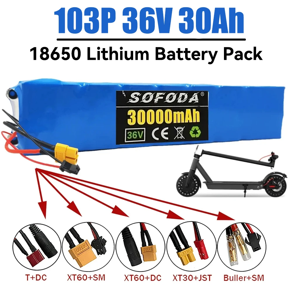 

10S3P 18650 36V 30Ah 750W High-Power BMS Rechargeable Lithium Battery, 36V 30000mAh Multiple style plug selection battery pack