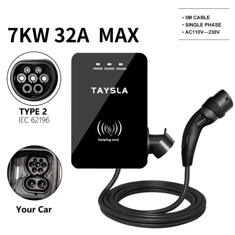 

New 7KW TYPE 2 EV Charger for Tesla Model Y Swipe Card Electric Car Charging Electric Vehicle Charging Station EVSE for Tesla