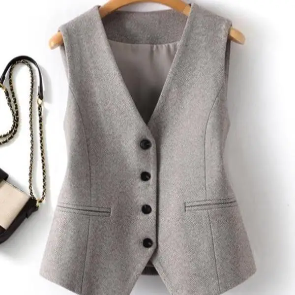 

Women's Pure Color Button Front Faux ket Vest Cross-Border New Sle Casual Sport Suit Top Svel ort Pants