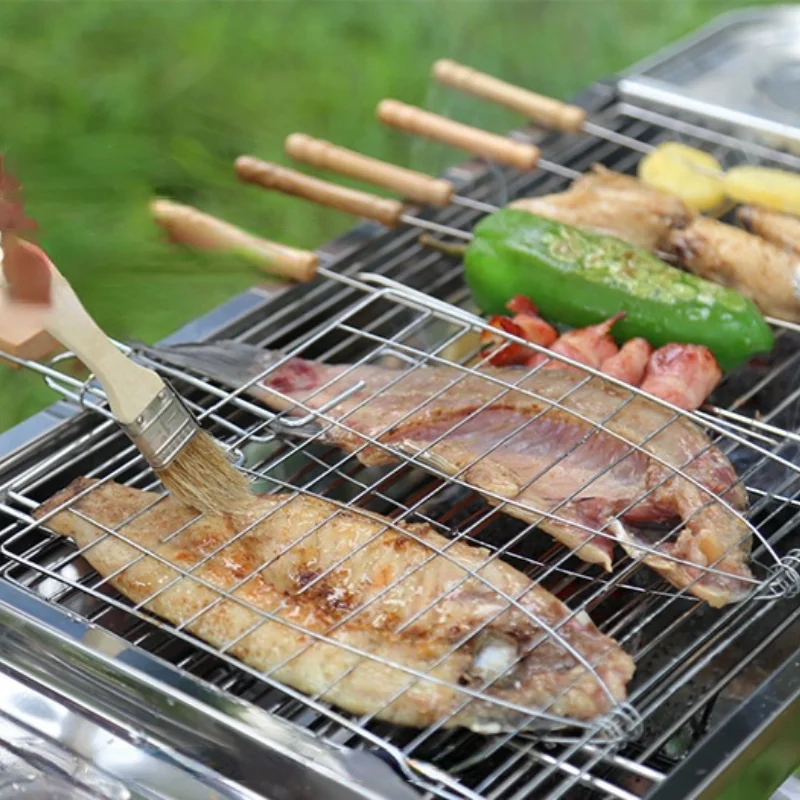 Outdoor BBQ Net Portable BBQ Stainless Steel Grilled Fish Clip Grilled Fish Net Square Clip Barbecue Net Clip Barbecue Tool