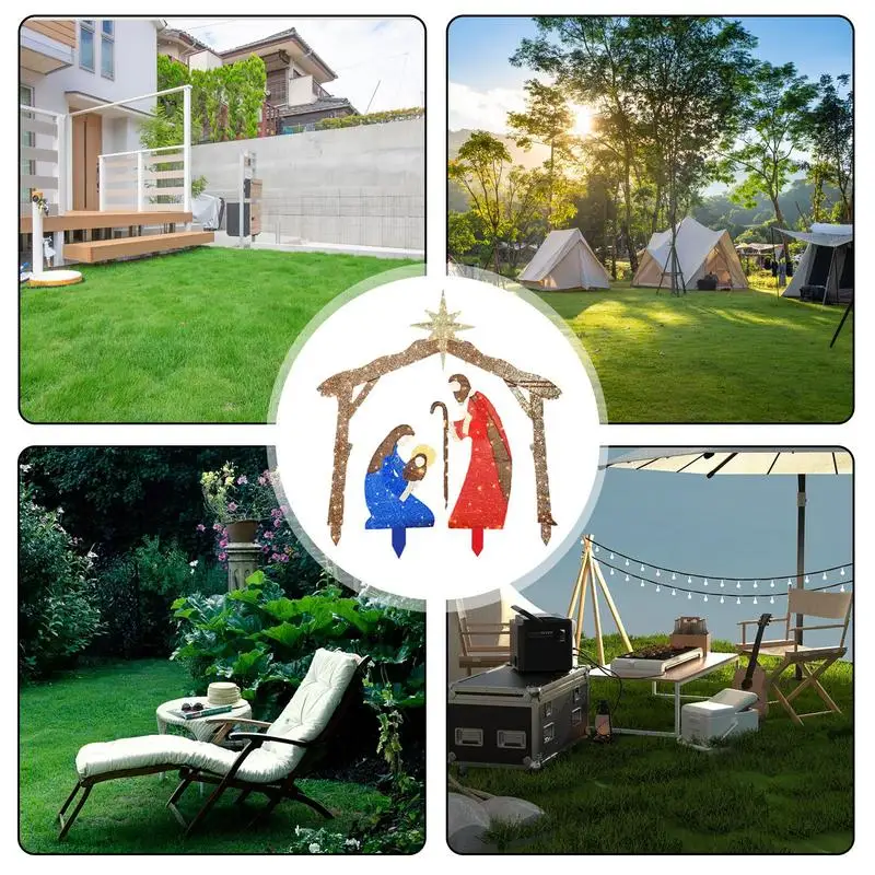 Outdoor Nativity Scenes for Yard Metal 2D Outdoor Christmas Nativity Set Christmas Holy Family with Lights for Camping Beach
