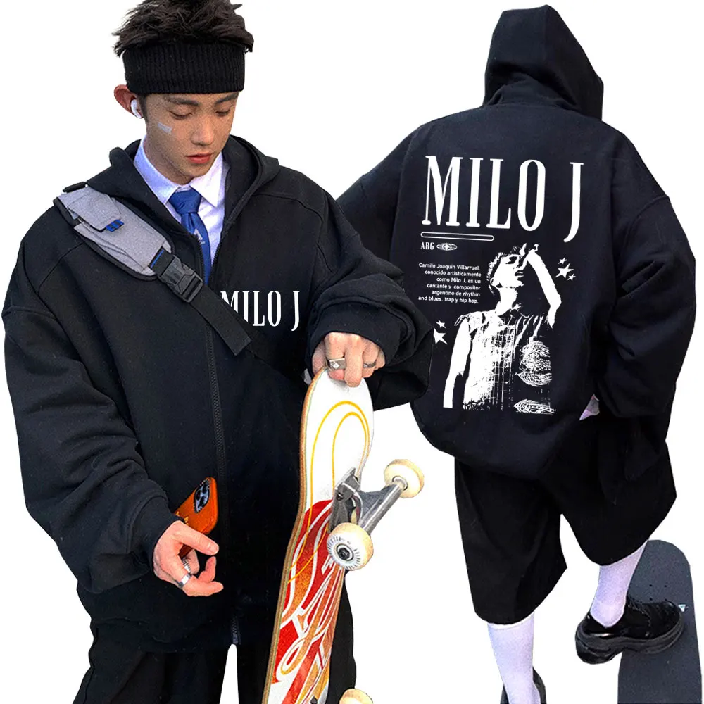 

Rapper Milo J Graphic Zipper Hoodie Men Women Hip Hop Fashion Pop Music Hoodies Male Vintage Oversized Fleece Zip Up Jacket Coat