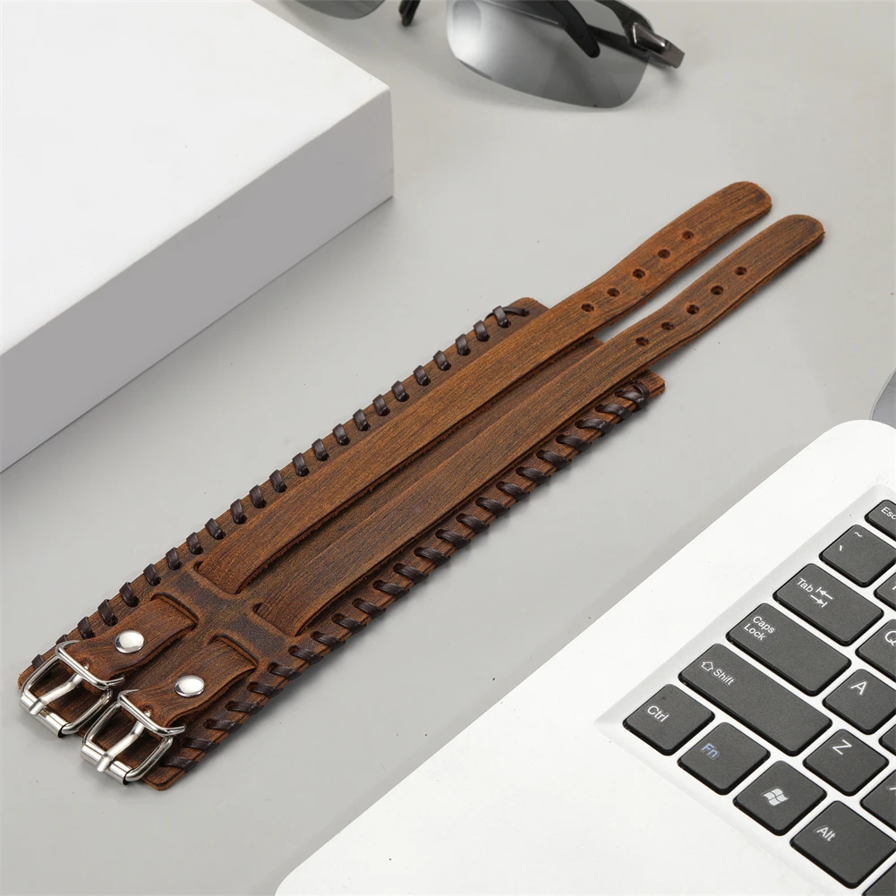 2024 Trend Jewelry Handmade Weave Genuine Leather Bracelet Men Charm Cuff Wide Leather Bracelet Pulsera Hombre