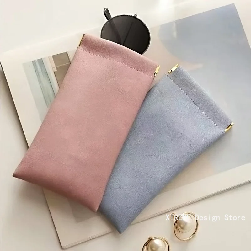 Soft PU Leather Reading Glasses Bag Cases Solid Color Waterproof Eye Glasses Sunglasses Pouch Storage Bags Eyewear Accessories