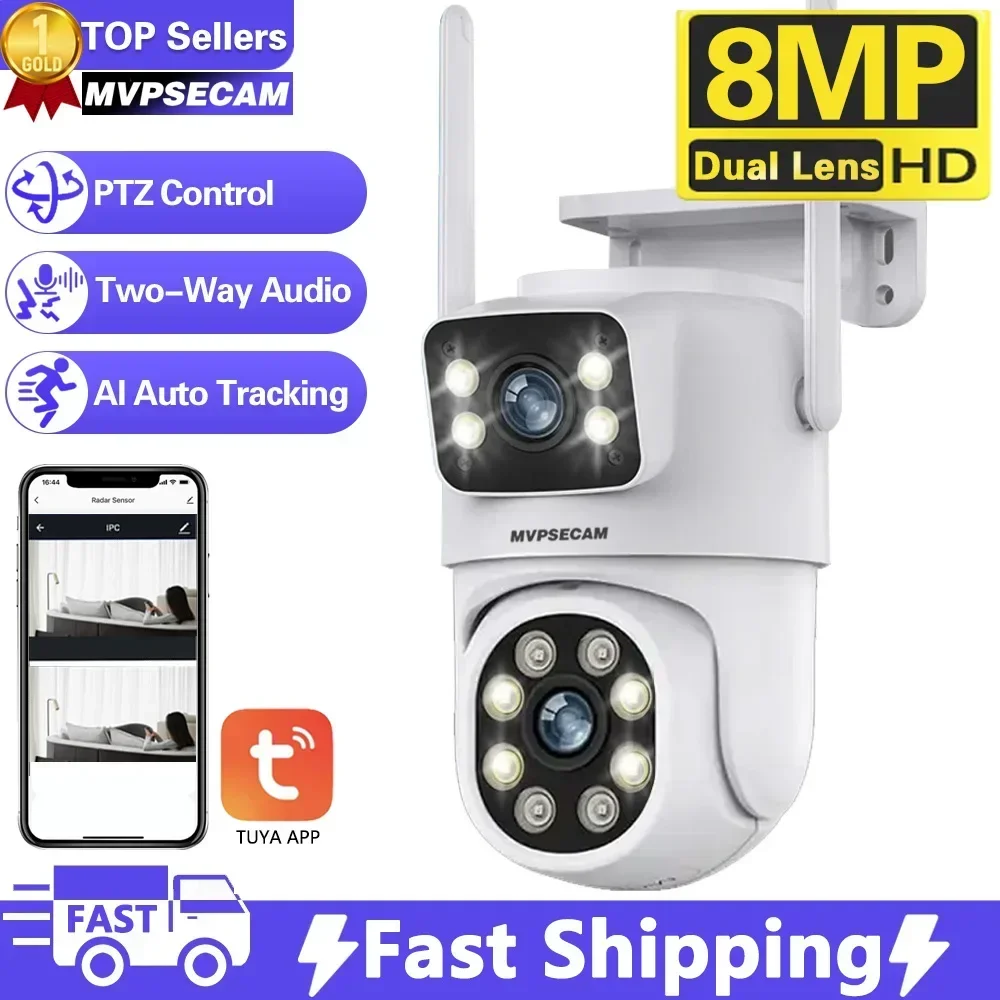 

4K 8MP Dual Lens Surveillance Cameras WiFi Night Vision Outdoor Waterproof Wireless Ai Human Auto Tracking Security Camera Tuya