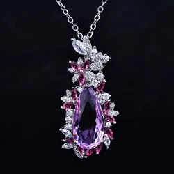 Foydjew New Luxury Design Butterfly Pink Morgan Stone Pendant Necklaces Micro-inlaid Full Zircon Drop Earrings Jewelry Sets