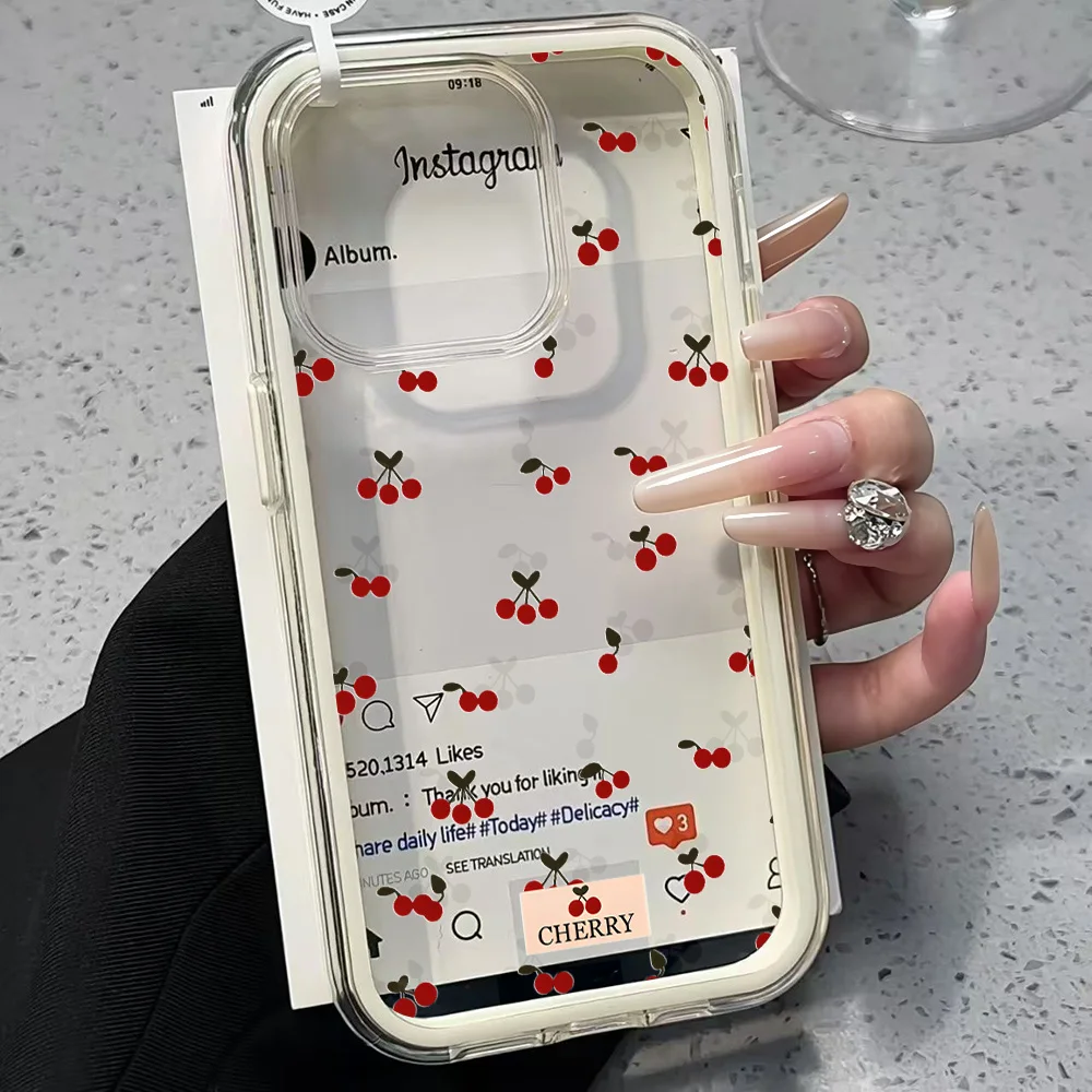 Koreanische Niedliche Kirsch-INS Transparente Handyhülle für iPhone 17 13 16 15 11 12 14 Pro Max 17 Air XR X Hülle Silikon Stoßfeste Weiche Abdeckung – Detail 4
