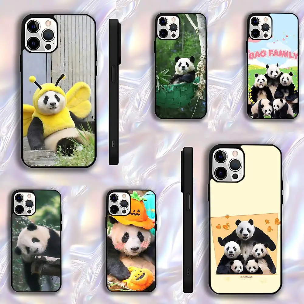 

F-Fubao family Cute Panda Phone Case For iPhone 17,16,15,14,13,12,11,Pro,Max,Plus,E,Air,Mini Protective Black Cover