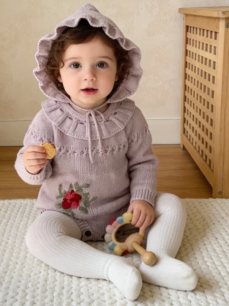 

Новая милая детская вязаная сумка с вышивкой, свитер, комбинезон принцессы для девочек, платье на один год, весенне-осенний свитер, боди