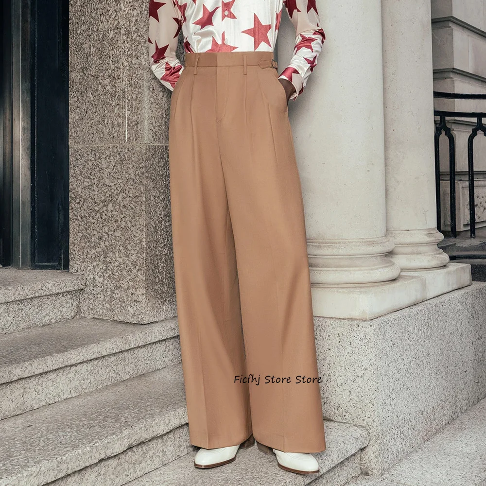 

Classic Men's Pants for Man Wide-leg Loose Fit Solid Color Polyester Business Casual Comfortable Straight Trousers Work Trouser