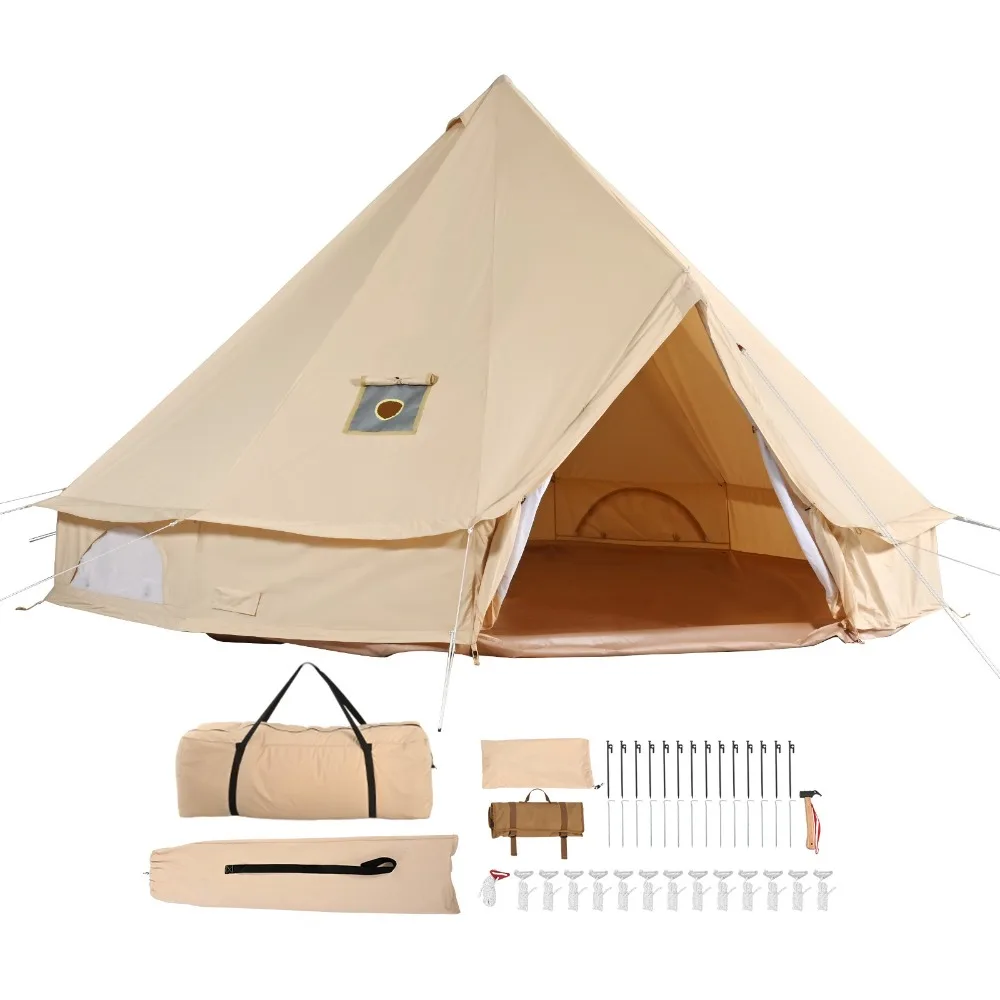 Tienda de campaña con campana de lona, yurta impermeable para acampar de 6m/19,68 pies con estufa