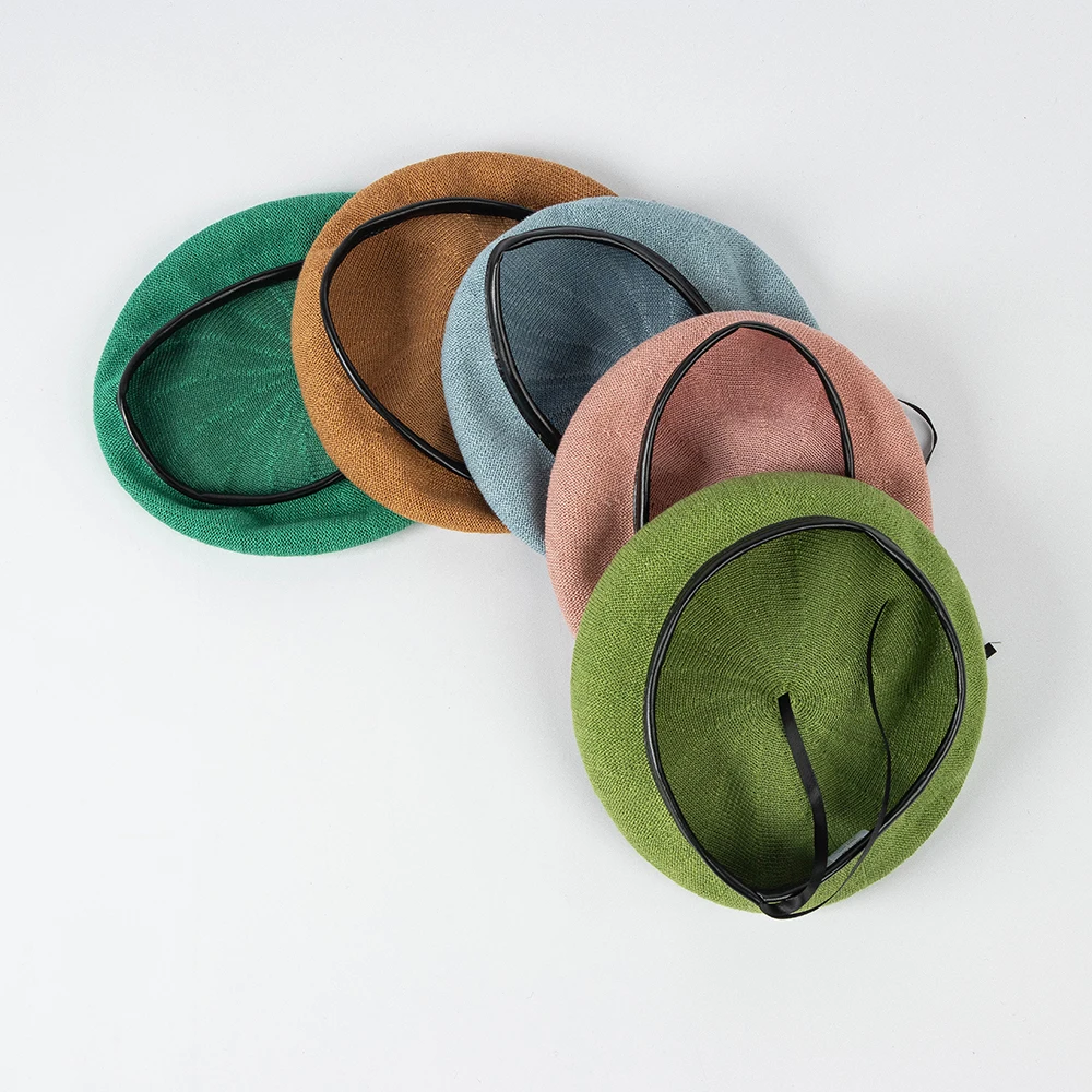 Kids Knitted Linen Beret With Binding and Adjustable Ribbon Band