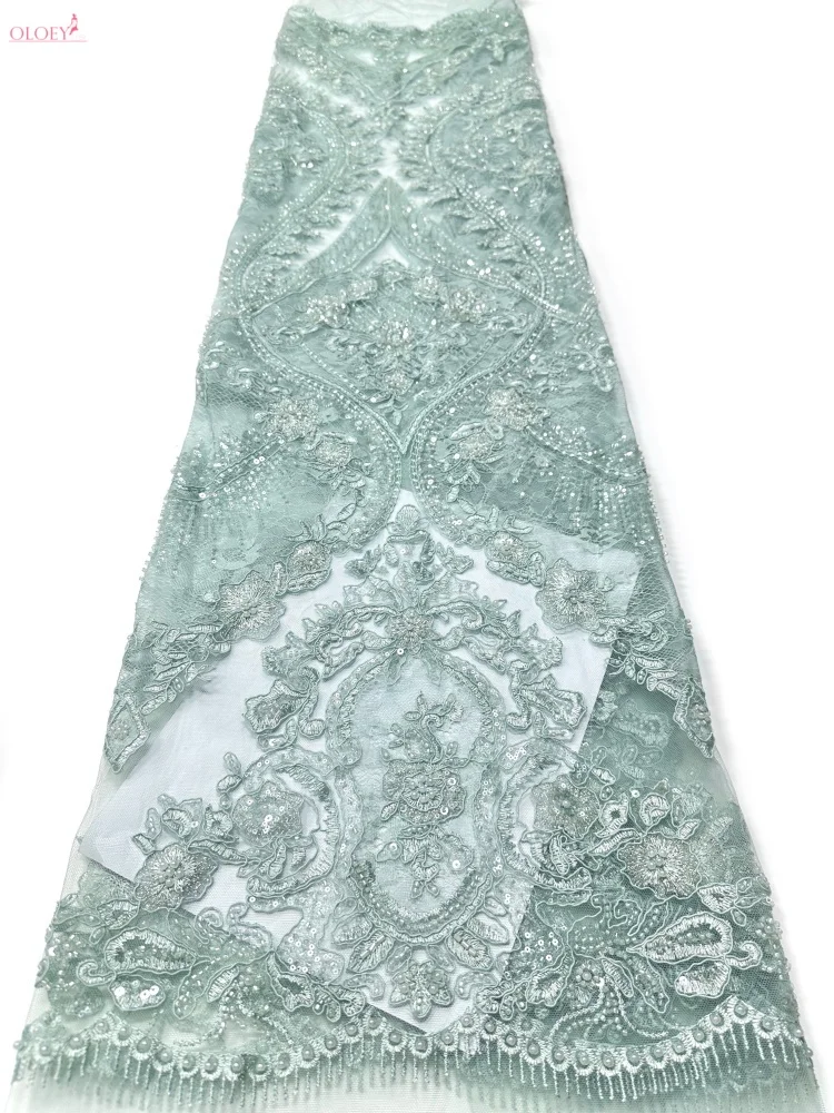 Imagen 4: Tela de encaje nigeriano de lujo OLOEY con lentejuelas africanas para vestidos de novia, diseño bordado para novios