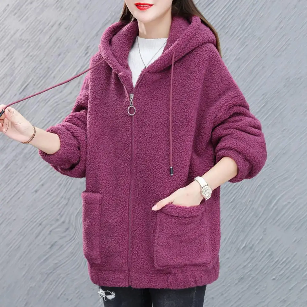 Long Sleeve Zip-up Hoodie Warm Cozy Women's Winter Hoodie with Fleece Lining Drawstring Hood Zipper Closure Windproof for Cold