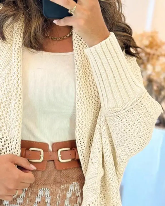

Women's Open Front Casual Batwing Sleeve Hollow-Out Cardigan Long Knitwear Light Weight Loose Fit Cardigan