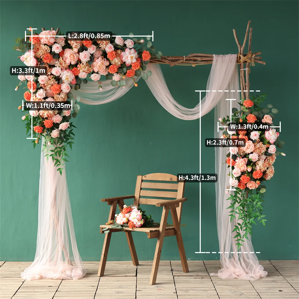 Mariage Decoration Flores Artificiales Wedding Background Decor Trangle Floral Arrangement Orange Green Rose Artificial Flowers