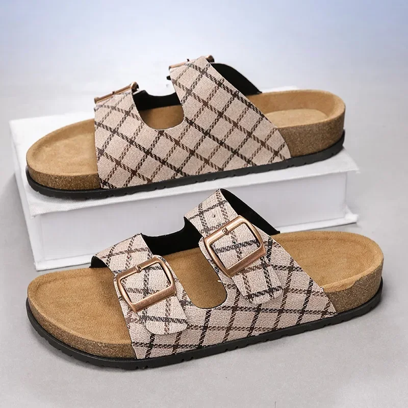 

Summer Fashion Retro Cork Flat Sandals Men Casual Street Style Slip-On Slide Sandals
