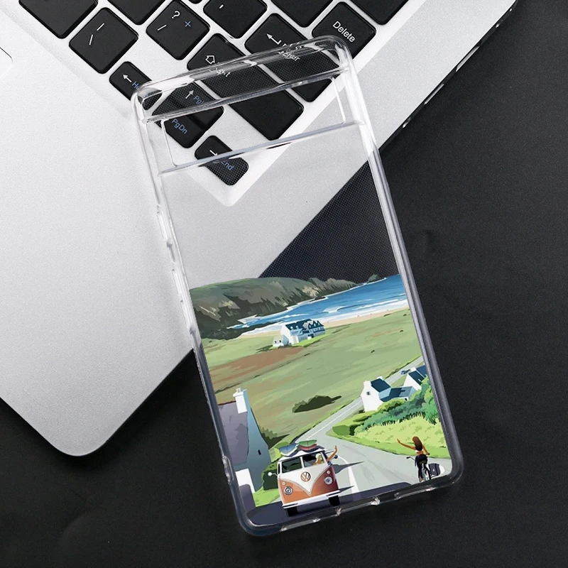 Snow Mountain Lake Landscape Phone Case for Google Pixel 6A 8 Pro 8A 6 5G 7 Pro 7A Hand Painted Clear Soft TPU Back Cover Fundas