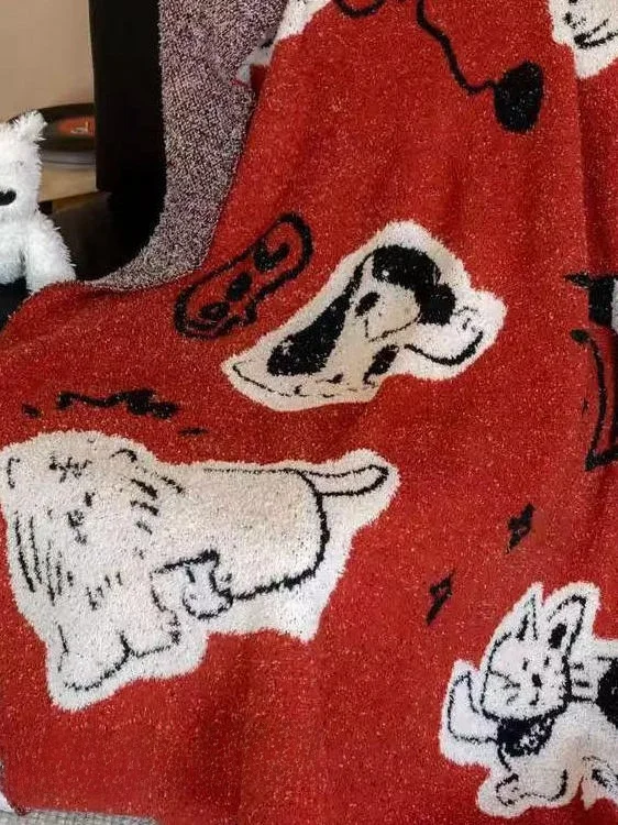 

Cute Knitted f-Fce Dog Blanket Skin-Friendly for Bedroom Office Nap Sofa Four Seasons Cover Blanket Warm Cozy Pet Lover