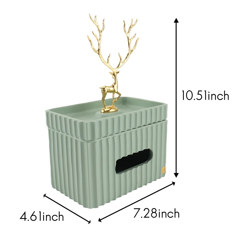 Golden Deer Rectangular Tissue Box Resin Striped Storage Tissue Canister Living Room Desktop Home Decor