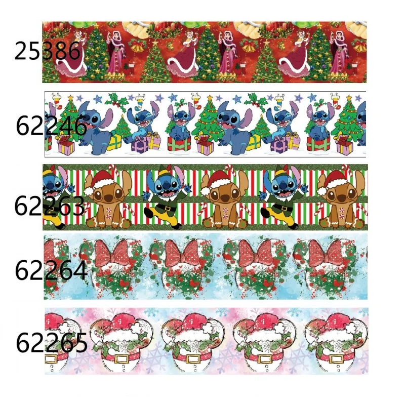 5Yards Disney Mickey Head Stitch Christmas Cartoon Grosgrain Ribbon 25MM 38MM for Hairbows DIY Sewing Accessories