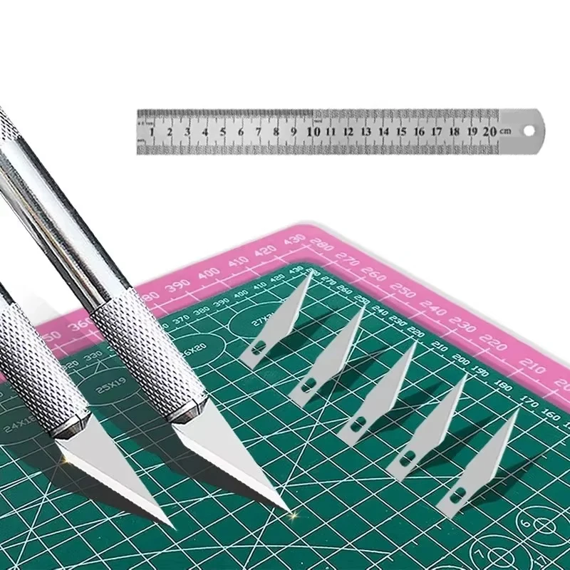 A3/A4/A5 Craft Mat Set PVC Cutting Pad With Utility Knife And Ruler Protective Board For Leather Sewing Engraving DIY Supplies