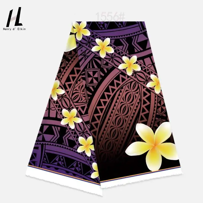 Tkanina poliestrowa Henry Textile z nadrukiem w stylu tribalnym z motywem frangipani, idealna na sarongi i sukienki mumu