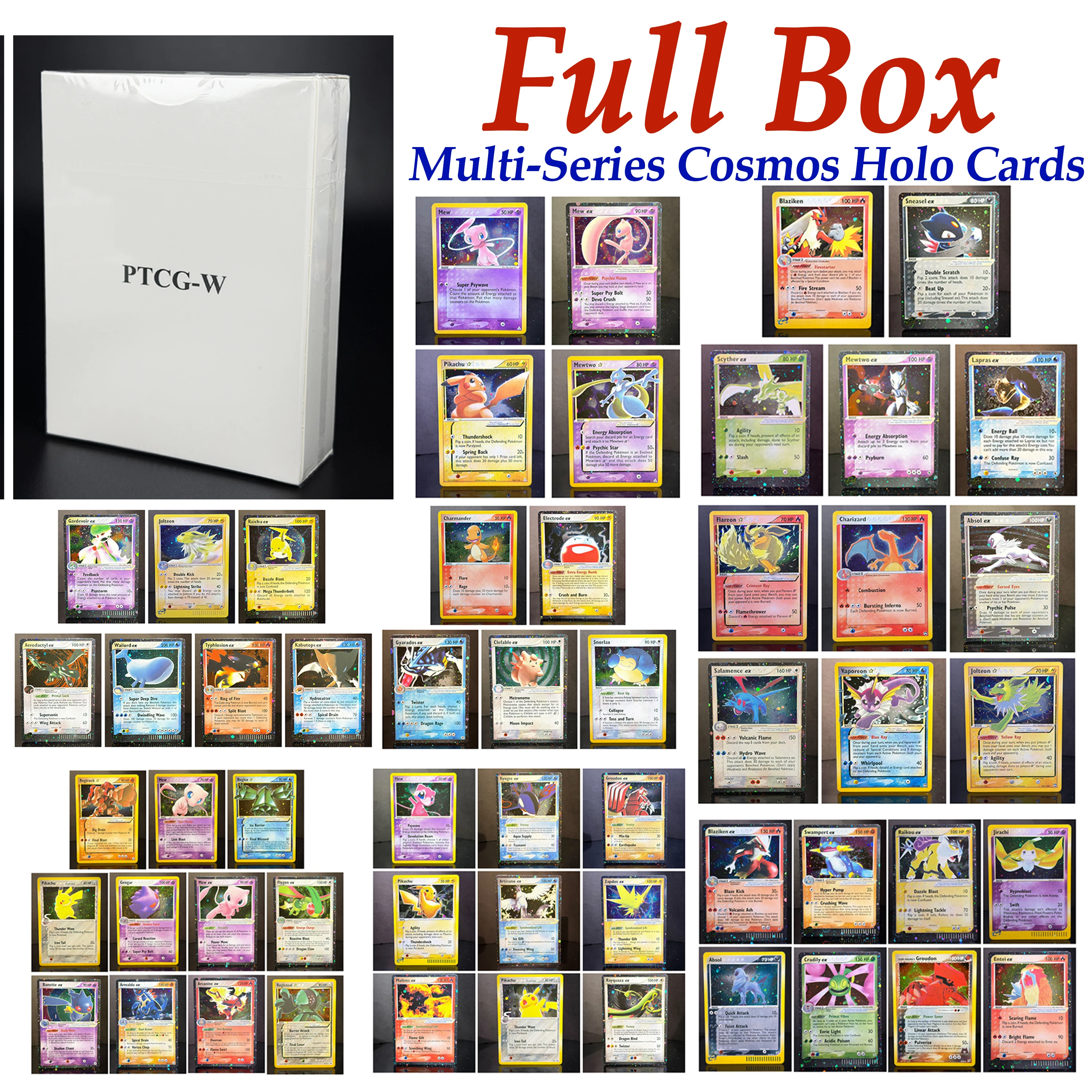 

PTCG Full Box Cosmos Holo Multi-Series Meta Staple Charmander Mewtwo Infernape Gengar Blastoise Rayquaza Proxy Cards