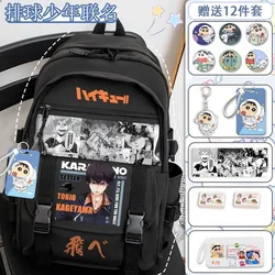 33×45×15 cm Nero Bianco, Haikyuu, Borse da scuola per studenti Bambini Adolescenti, Zaini Anime Mochilas di grande capacità per ragazze Ragazzi Regalo