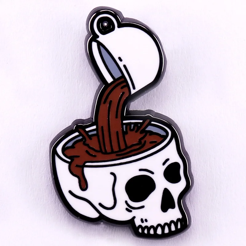 Give Coffee for Your Head Enamel Pin Coffee Skull Badge Coffee Lover Accessory Gift