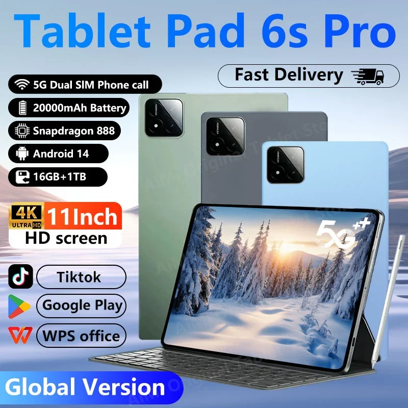 2024 Global Version Tablets PC Original Pad 6S Pro Snapdragon 888 Android 14 16GB+1TB Bluetooth 14G/5G 11 inch WIFI HD 4K Mi Tab