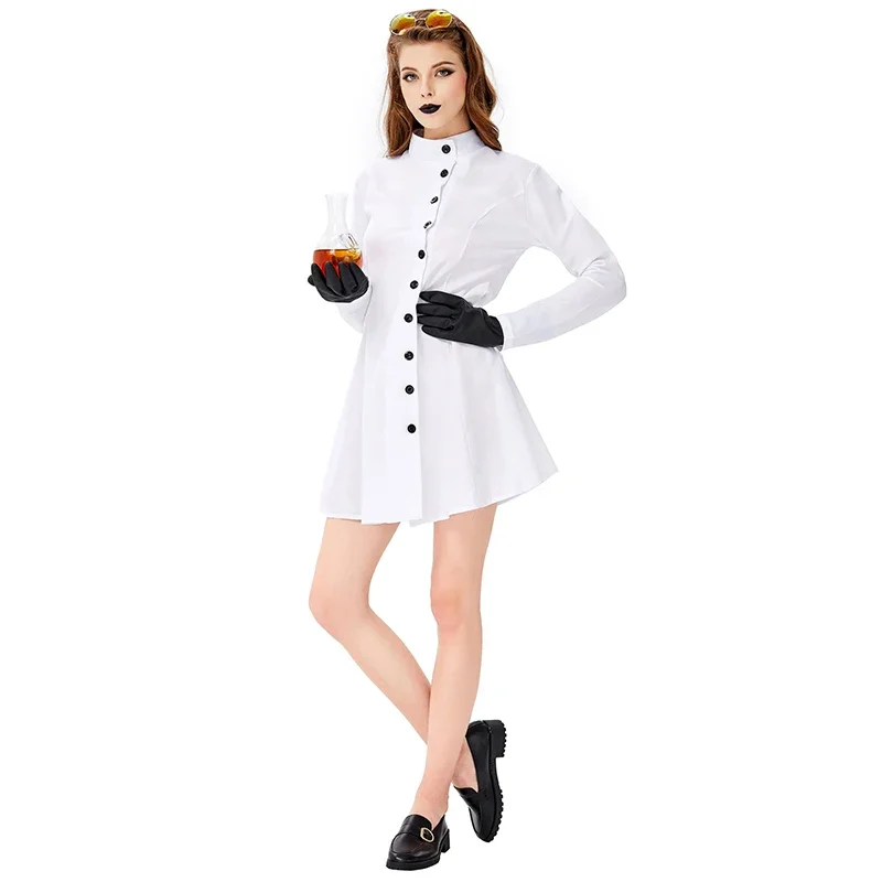 

Halloween Mad Scientist Costume Doctor Nurse Cosplay Costume Women's White Dress Halloween Costume For Women