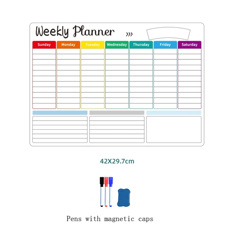 Calendario magnetico frigorifero Piano mensile e settimanale Lavagna calendario da tavolo Cancellabile a secco adesivo frigorifero bacheca A3