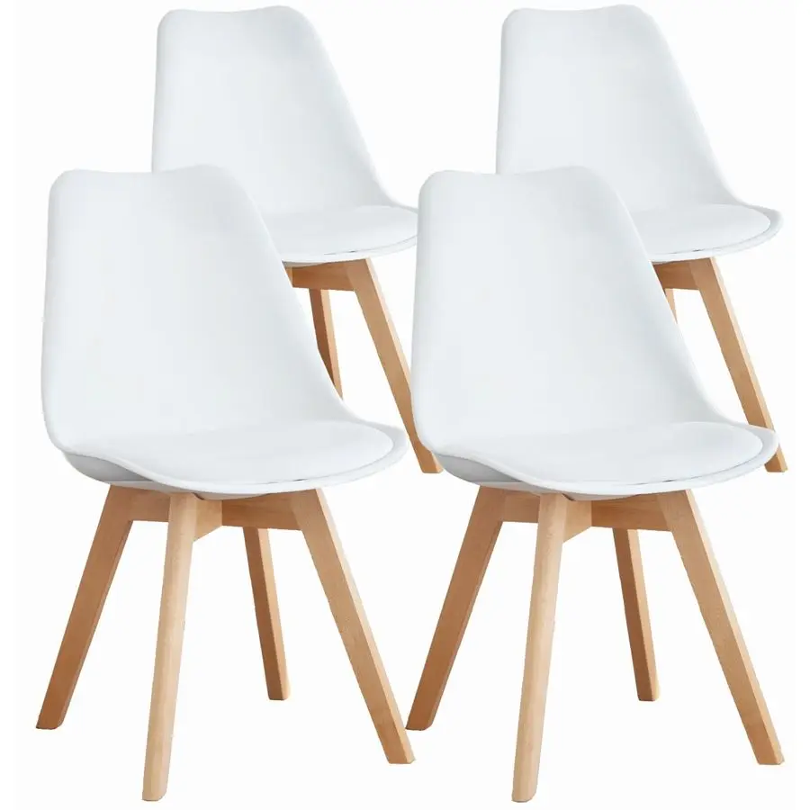 

Set of 4 Dining Kitchen MidCentury Modern Chairs with Wood Legs and PU Leather Cushion for Living Room Bedroom Outdoor Lounge,