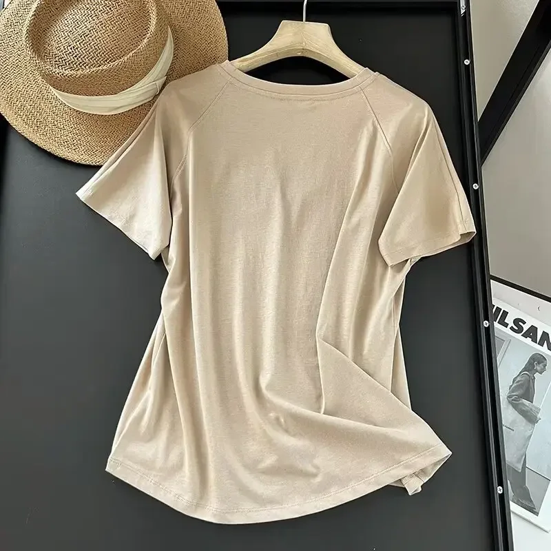 Women's 2024 New Fashion Casual Joker Basic Round Neck Bottoming Short Sleeve T-shirt Retro Women's Chic Top