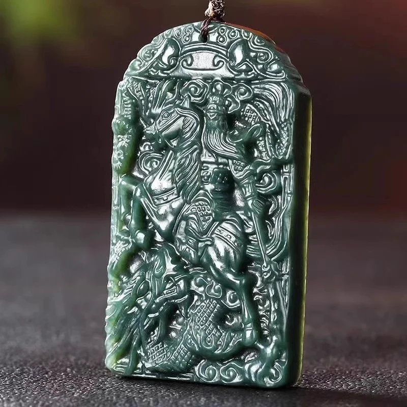 

Hetian Horseback Gong-riding Wealth God Pendant Men's Amulet Guan Er Ye Jade Necklace