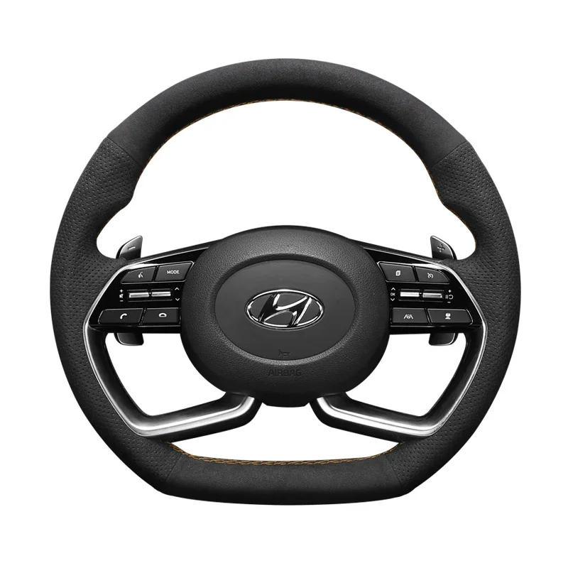 For Hyundai Elantra 7th 2021 Sonata 10th 2020 Black Suede Hand Sewn Steering Wheel Cover Car Accessories