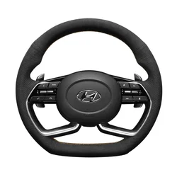 For Hyundai Elantra 7th 2021 Sonata 10th 2020 Black Suede Hand Sewn Steering Wheel Cover Car Accessories